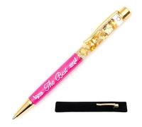 Pluma personalizada "The Best", rosa - Pluma de hoja de oro con grabado láser, regalo personalizado original y elegante para regalar con estuche para mejor colega, amigo