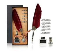 Pluma, pluma vintage, fuente, escritura, caligrafía, tinta, pluma de inmersión, decoración del hogar con puntas y caja para letras a mano, autores y escritores (Rojo)