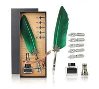 Pluma, pluma vintage, fuente, escritura, caligrafía, tinta, pluma de inmersión, decoración del hogar con puntas y caja para letras a mano, autores y escritores (Verde)