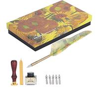 Pluma Vintage, Juego de Plumas de Tinta Quill Dip, Juego de Plumas de Caligrafía con Herramienta de Sello de Laca, Pluma Estilográfica Clásica, Puntas de Pluma de Caligrafía, (Girasol)
