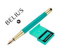 Pluma Y Estuche Belius Soiree Color Art Deco Turquesa Dorado Tinta Azul Caja De Diseño