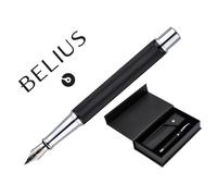 Pluma y estuche belius turbo aluminio textura punteada color negro y plateado tinta azul caja de diseño - BB247