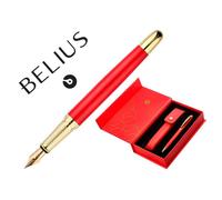 Pluma y estuche cuero belius passion dor aluminio textura cepillada color rojo y dorado tinta azul caja de diseño - BB235