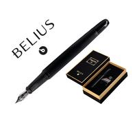 Pluma Y Frasco De Tinta Belius Origen 1995 Aluminio Textura Cepillada Color Negro Tinta Negra Caja Diseño