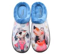 PLUMAFLEX - Zapatillas destalonadas de Tela para casa hogar con diseño Lindo de Perros para Mujer, Color Azul Lona Mujer Color: Jeans Talla: 36