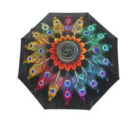 Plumas Artísticas Coloridas De Pavo Real Paraguas Plegable Automático Paraguas de Viaje Mujer Niño Niña Protección UV Resistencia Viento Impermeable