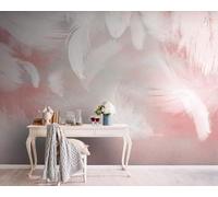 Plumas Blancas Tridimensionales Abstractas Rosas 3D Papel Pintado Pared Fácil Instalación Oficina Sala Estar Sofá Dormitorio TV Fondos Decoración-300cm×210cm