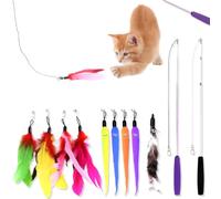 Plumas Caña Varita Mágica Retráctil para Gatos, Retráctil Tipo Palo Juguete Gato, 2 Varitas Retráctil y 9 Plumas de Recambio con Campana Juguete Cazador Interactivo para Ejercitar Mascotas, 11 Piezas