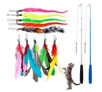 Plumas Caña Varita Mágica Retráctil para Gatos, Retráctil Tipo Palo Juguete Gato, 2 Varitas Retráctil y 10 Plumas de Recambio con Campana Juguete Cazador Interactivo para Ejercitar Mascotas, 12 Piezas