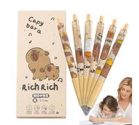 Plumas Capybara - Bolígrafos de Gel Capybara Borrable | 0.5mm Dibujos Animados de 0.5mm Set de Escritura Linda 6x, Colección de Bola de Tinta Negra Papelería para Animales