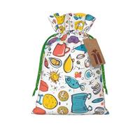 Plumas coloridas dibujadas a mano sobre impresión blanca pequeña bolsa con cordón para regalos, bolsa de regalo reutilizable, para regalos de vacaciones y fiestas