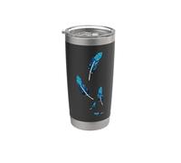 Plumas de pájaro azul caída. Vaso térmico de acero inoxidable de doble pared