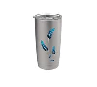 Plumas de pájaro azul caída. Vaso térmico de acero inoxidable de doble pared