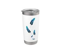 Plumas de pájaro azul caída. Vaso térmico de acero inoxidable de doble pared