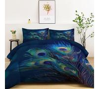 Plumas De Pavo Real Edredon 4 Estaciones Fotografía Surrealista Edredón Relleno Nórdico Cama 135/150 Estampado, Verde Azulado Edredones Reversible 220 x 240 cm para Niñas Niños Juveniles y Adulto