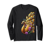 Plumas de Pavo Real ornamentadas Orquídea Pájaro exótico Naturaleza Manga Larga