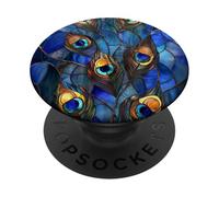 Plumas De Pavo Real Patrón Floral Flores Animales Manchados PopSockets PopGrip Adhesivo