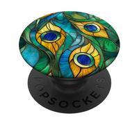 Plumas De Pavo Real Patrón Floral Flores Animales Manchados PopSockets PopGrip Adhesivo