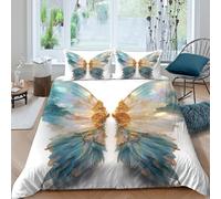 Plumas Elegantes Funda Nórdica Impresión 3D Microfibra Decoración Dormitorio Juego de Cama Alas de Ángel Adultos Suave Transpirable Super King（260x220cm）
