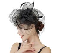 Plumas Fascinator Diademas de malla con plumas, tocado, exquisito y elegante velo, lazo for el pelo, diadema de novia for fotografía(Black)