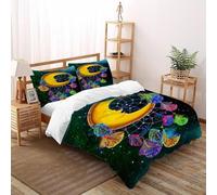 Plumas Lunares Funda De Edredón 3 Piezas 3D Impresa Starry Sky Theme con Cremallera Y Funda De Almohada Super King（260x220cm） Microfibra Ropa De Cama para Adultos Y Niñas
