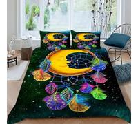 Plumas Lunares Juego De Funda para Edredón 3 Piezas 3D Impresa Starry Sky Theme con Cremallera Y Funda De Almohada King（220x240cm） Microfibra Juego De Ropa De Cama para