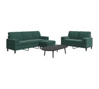 Plumbpyr Juego de 3 piezas de sofá de terciopelo verde oscuro con cojines y rodillos, 2 plazas, 137 x 77 x 80 cm, 3 plazas 197 x 77 x 80 cm, reposapiés de 60 x 50 x 41 cm, cómodo sofá acolchado para