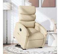 Plumbpyr Sillón de relax eléctrico con ayuda para levantarse, funda de tela color crema, 110 kg, respaldo ajustable y reposapiés, cómodo sillón tapizado para sala de estar o dormitorio
