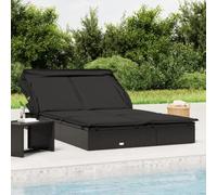 Plumbpyr Tumbona para 2 personas con techo, color negro, 213 x 118 x 97 cm, de poliratán, plegable, ajustable, resistente a la intemperie, para balcón, terraza, piscina, camping y relajación relajante