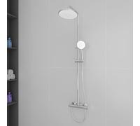 Plumbsys Conjunto de ducha Termostática, Sistema de ducha con ducha de forma redonda de 9,5 pulgadas, Teleducha con 3 tipos de chorros, manguera de 1,5 m, válvula termostática Anti-escaldado, cromo