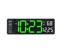Plumeet Reloj de Pared Digital, LED de 33cm con Control Remoto, Dígitos Grandes, Atenuación Automática, Alarma Digital Que Muestra Fecha, Semana y Temp, Verde