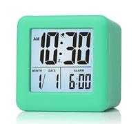Plumeet Reloj Despertador Digital con Snooze, luz de Noche Suave, Pantalla Grande con Hora, Fecha y Alarma, Alarma con Sonido Ascendente y Tamaño Portátil, Niños (Verde Claro)
