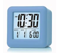 Plumeet Reloj Despertador Digital con Snooze, luz de Noche Suave, Pantalla Grande con Hora, Fecha y Alarma, Alarma con Sonido Ascendente y Tamaño Portátil, Niños (Azul Claro)