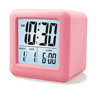 Plumeet Reloj Despertador Digital con Snooze, luz de Noche Suave, Pantalla Grande con Hora, Fecha y Alarma, Alarma con Sonido Ascendente y Pamaño Portátil, Niños (Rosa Claro)