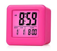 Plumeet Reloj Despertador Digital con Snooze, luz de Noche Suave, Pantalla Grande con Hora, Fecha y Alarma, Alarma con Sonido Ascendente y tamaño portátil, niños (Rosa)
