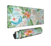 Plumeria - Alfombrilla de mouse grande, diseño de hojas tropicales de verano, aguamarina, de goma, lavable, para mesa extendida, decoración de escritorio para oficina, hogar, dormitorio, laptop, 12 x