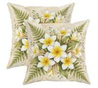 Plumeria - Juego de 2 fundas de cojín decorativas de terciopelo suave, lavable, diseño de hojas de helecho botánico tropical, para sofá, sala de estar, cama, oficina, sofá, silla, 18 x 18 pulgadas