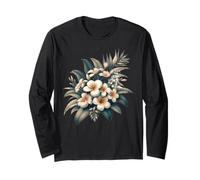 Plumeria Vintage Blanco Floral Tropical Bloom Verano Manga Larga