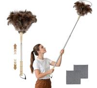 Plumero Atrapapolvo de Plumas de Avestruz - Plumero Telescópico Extensible hasta 130 cm, Suave y Lavable, Ideal para Techos y Superficies Delicadas, Incluye Paños de Limpieza