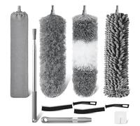 Plumero atrapapolvo Lavable, Kit de 9. ¡Plumero telescópico Extensible de 250 cm con Cabeza Flexible! Limpia sin Esfuerzo techos Altos, bajo Muebles, Grietas y telarañas