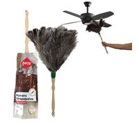 Plumero Avestruz 56 cm - No araña - Sin rastros - Plumero Atrapapolvo Mango Madera y 100% Pluma de Avestruz - Fácil de Limpiar - Limpieza Muebles, Ventiladores o Estanterías
