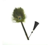 Plumero con plumas de avestruz y pavo, mango antiestático, para limpieza de pieles, muebles, manualidades, 28 cm, color verde militar