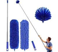 Plumero de microfibra, kit de limpieza de plumas, con barra de extensión telescópica, 100 pulgadas, reutilizable y plegable, plumeros ligeros y lavables para limpiar telarañas, ventiladores de techos