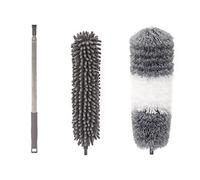 Plumero de microfibra, kit de plumero de plumas con poste de extensión telescópico de 30 a 100 pulgadas, plumeros lavables y flexibles para limpiar techos altos, persianas, muebles, coches (gris)