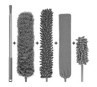 Plumero de Microfibra para Limpieza, Barra de extensión de Acero Inoxidable (30-100 Pulgadas) con 3 Cabezales de Limpieza y 1 Mini Plumero