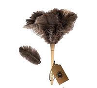 Plumero de Plumas de Avestruz auténtico Esponjoso Natural con Mango de Madera y Suministros de Limpieza de Mano Reutilizables ecológicos, Gris y marrón (Longitud de 16 Pulgadas)