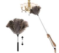 Plumero de plumas de avestruz extensible, plumero de plumas esponjoso, extralargo, plumero de mano extensible para limpiar paredes, techos, luces y armarios