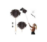 Plumero de Plumas de Avestruz, Plumero telescópico Lavable, Extensible hasta 125 cm para techos y Superficies delicadas, eliminación del Polvo sin arañazos, Mango de bambú, con Cabezal de Resorte