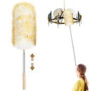 Plumero, mango extensible, plumero telescópico, plumero esponjoso, plumas naturales, plumero largo para techos altos, escoba de telaraña para casa, coche, oficina (130 cm)