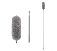 Plumero retráctil de microfibra con cabezal electrostático, limpiador de ventilador de techo extensible para esquinas altas, lavable gris, 250 cm (1,4 m)